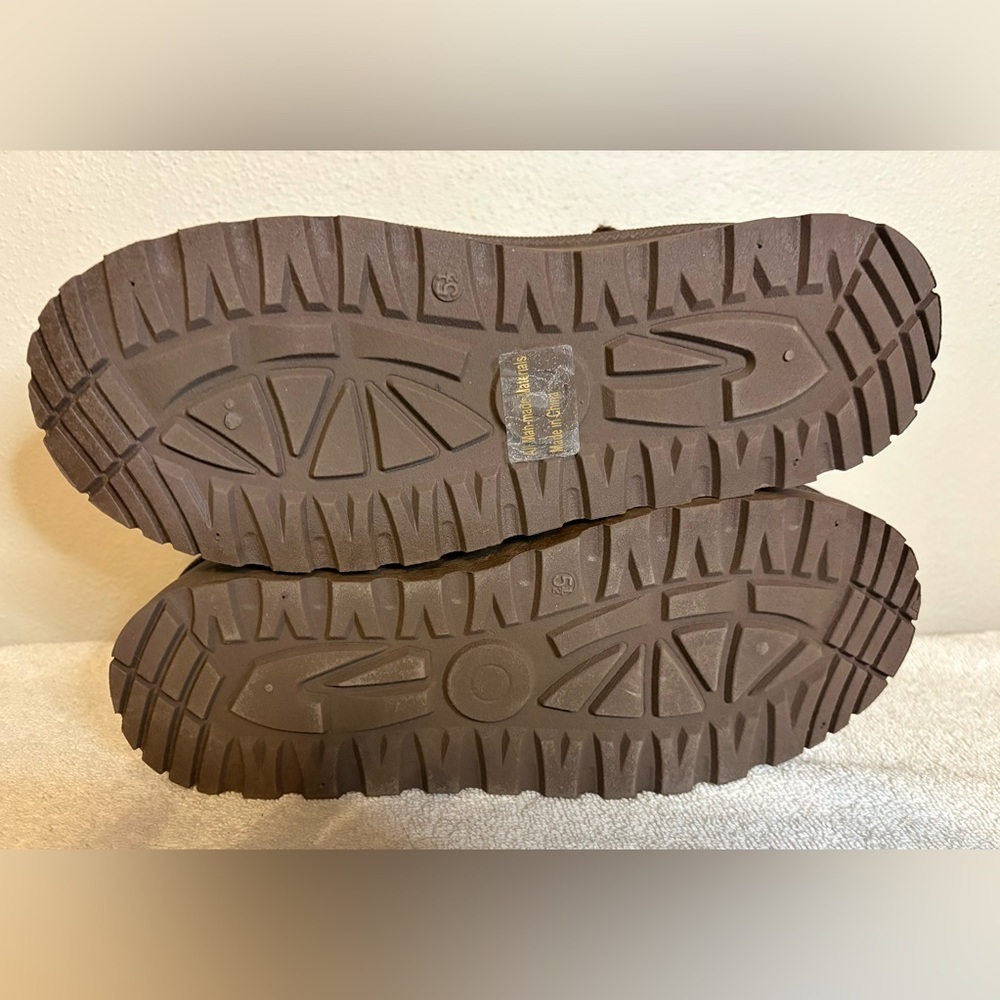 Glaze Women’s Brown Chunky Platform Faux Suede Faux Fur Lined Ankle Boots Sz 5.5 - Picture 7 of 8